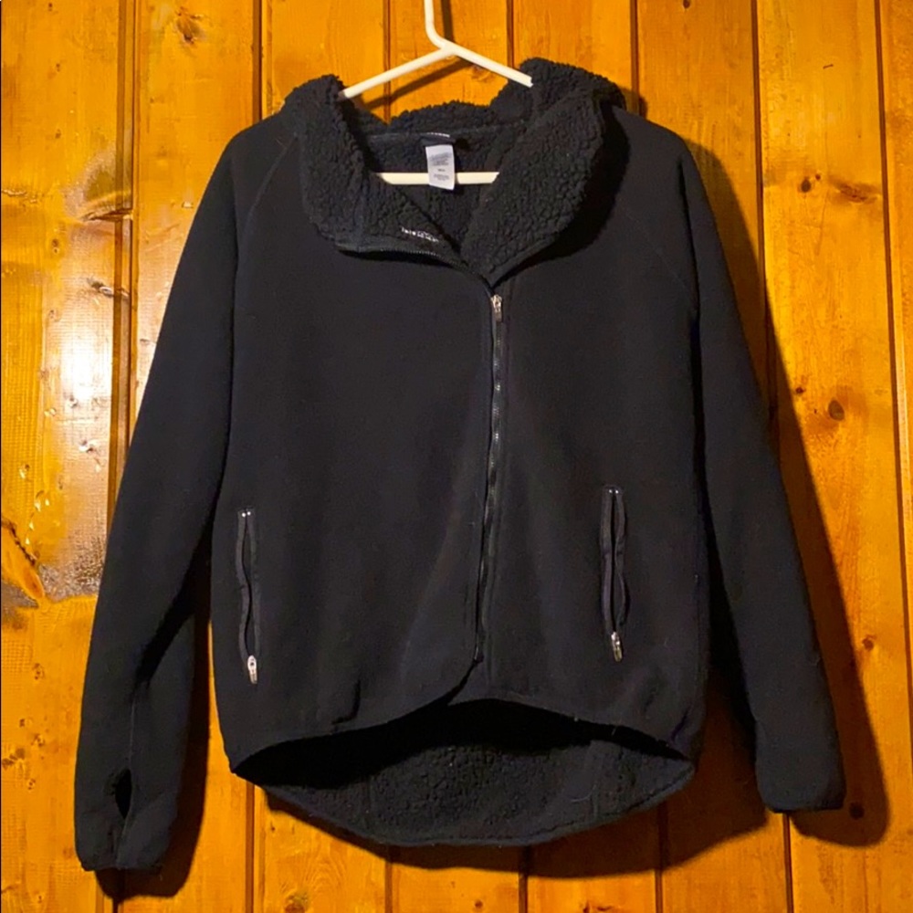 EUC Sherpa-lined Asymmetrical zip Reebok hoody